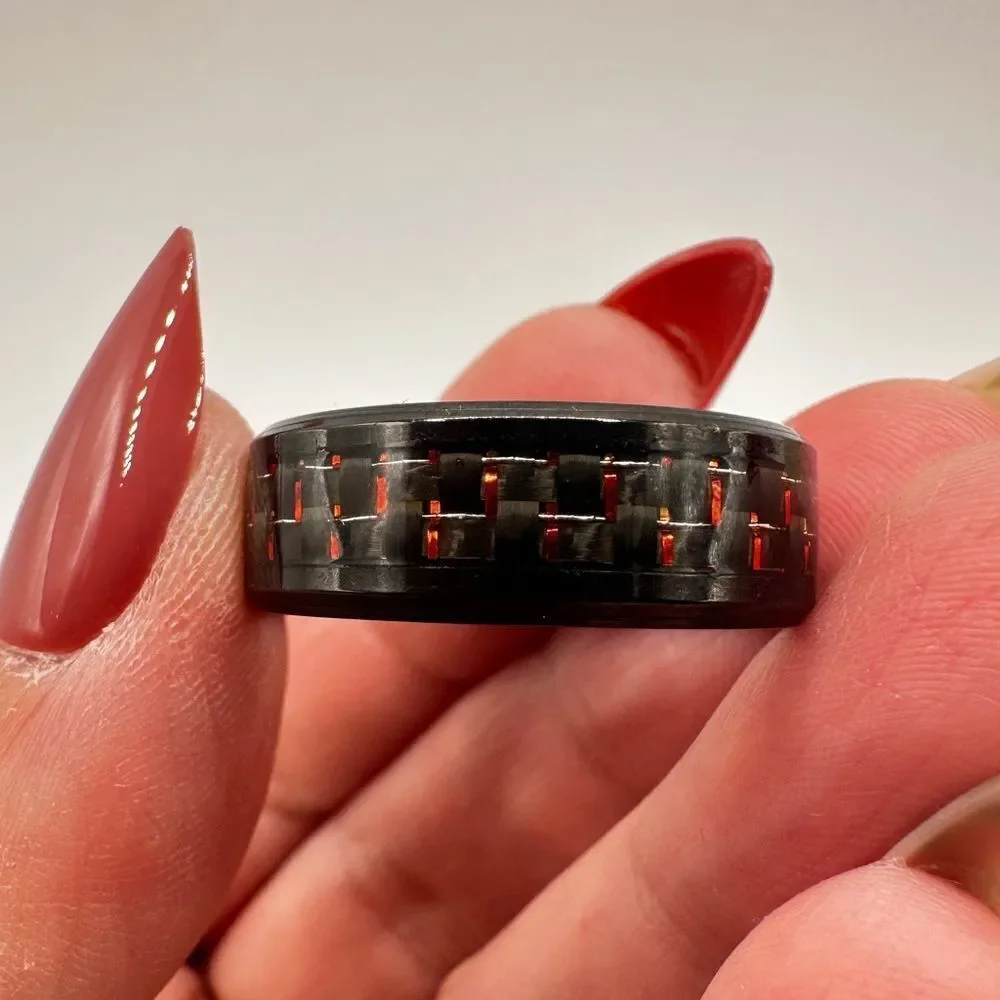 Men's 11.75 black toned‎ metal with woven design in red, ring/wedding band!
